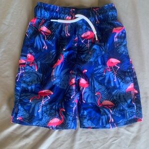 The Children's Place Sport Blue Swim Shorts with Pink Flamingo